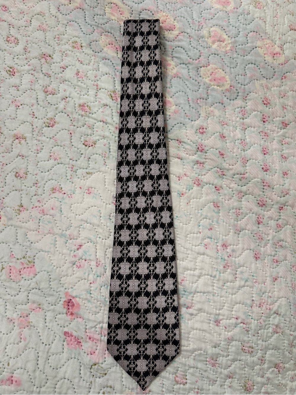Stefano Ricci 100% Silk Black and Gray Geometric Tie